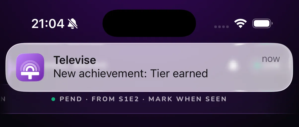 Televise — Notification popup showing achievement unlock