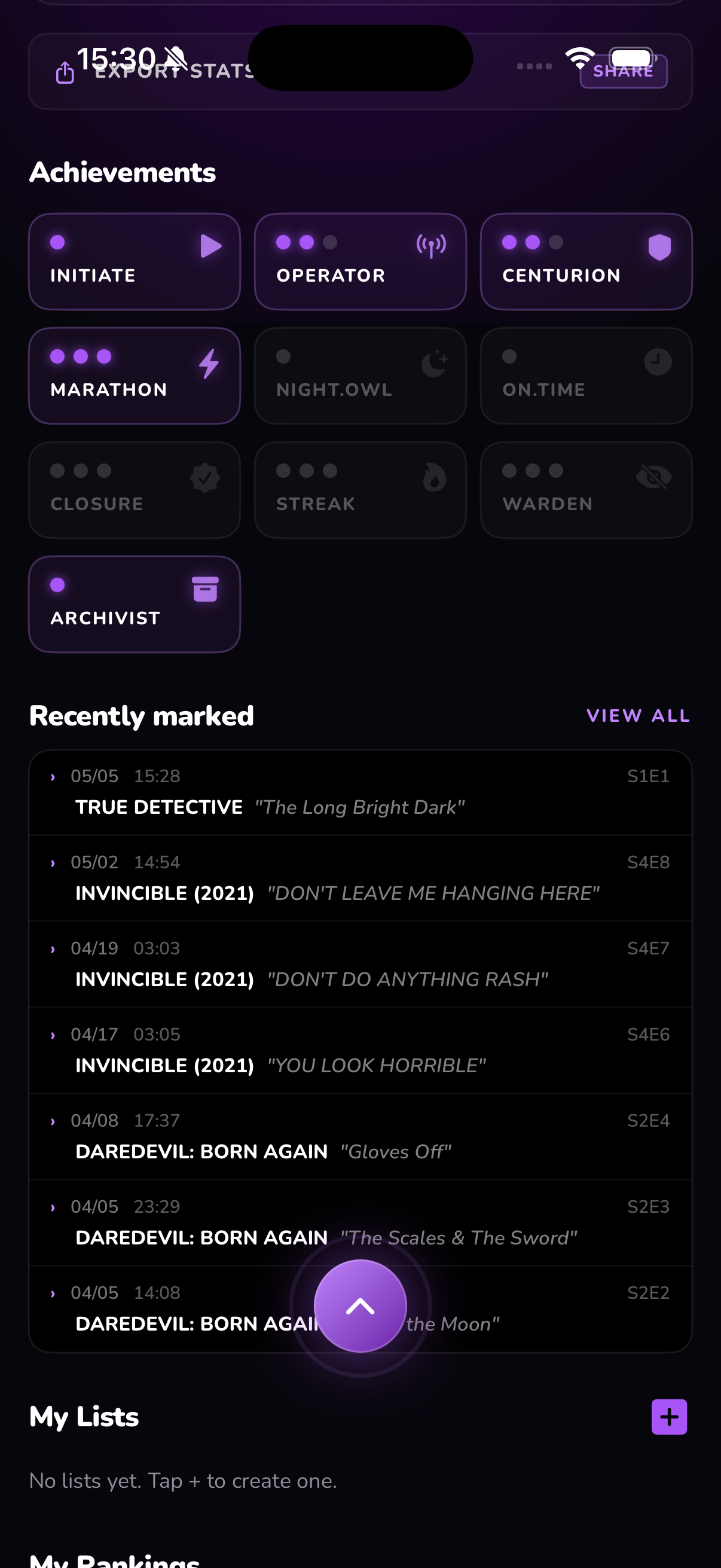 Televise — Profile showing the ten achievement badges