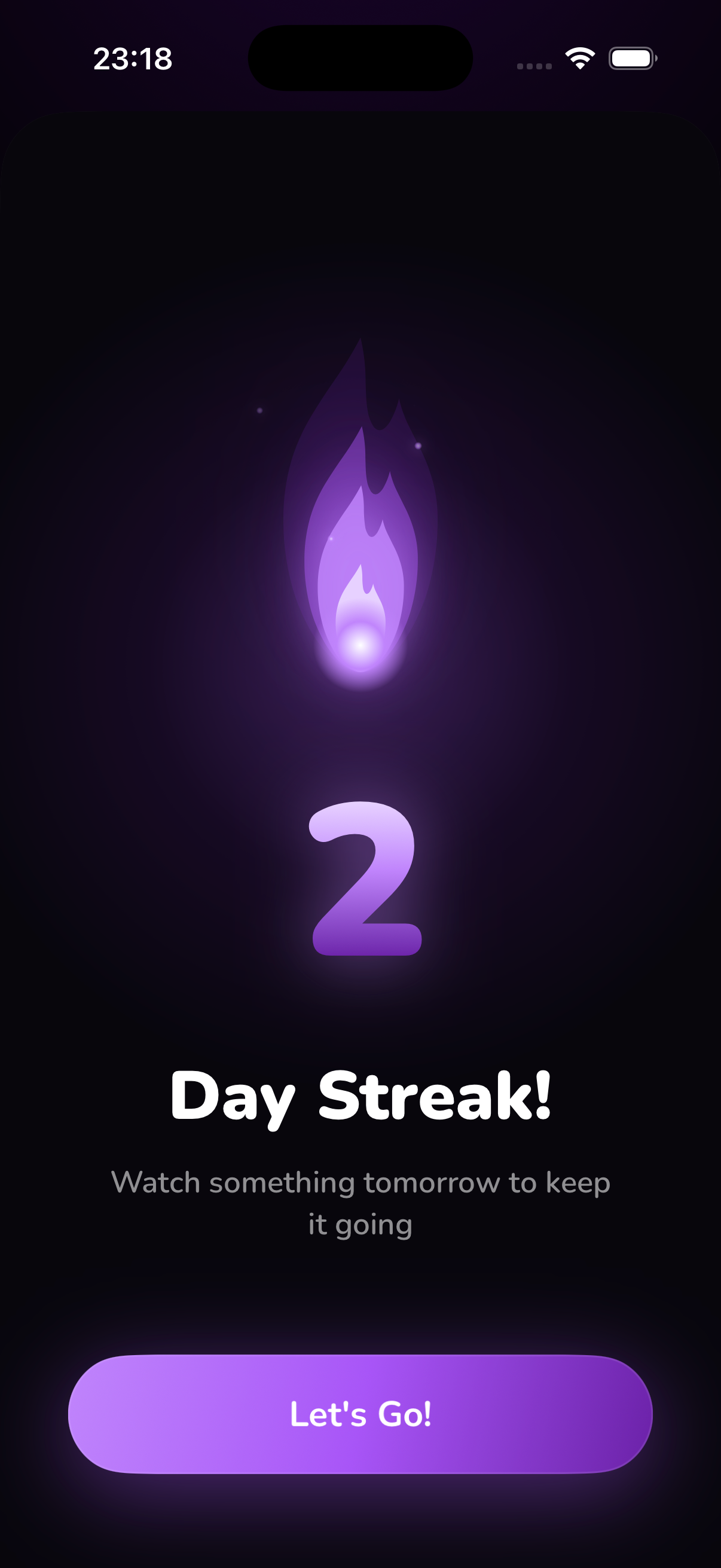 Televise — Streak popup celebrating a continued daily streak
