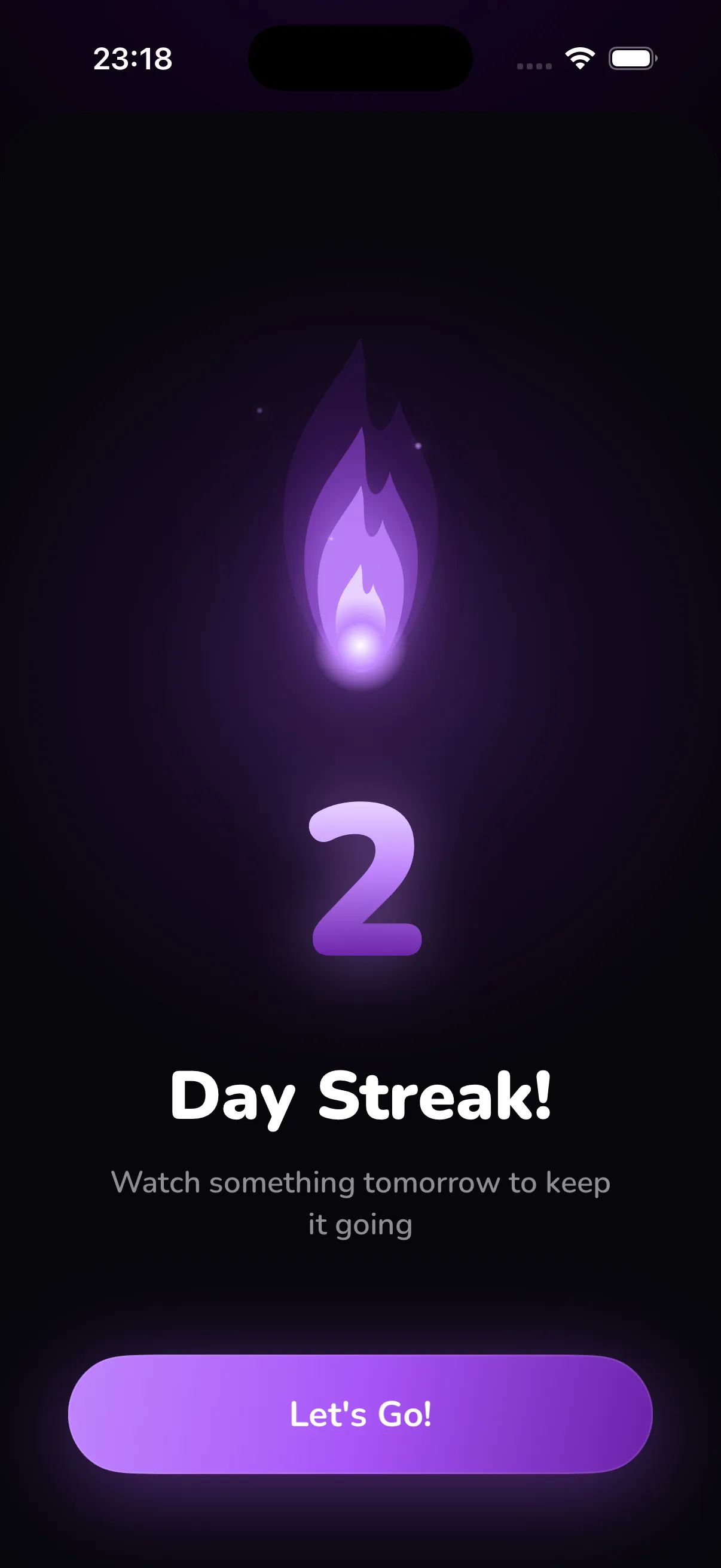 Televise — Streak popup celebrating a continued daily streak