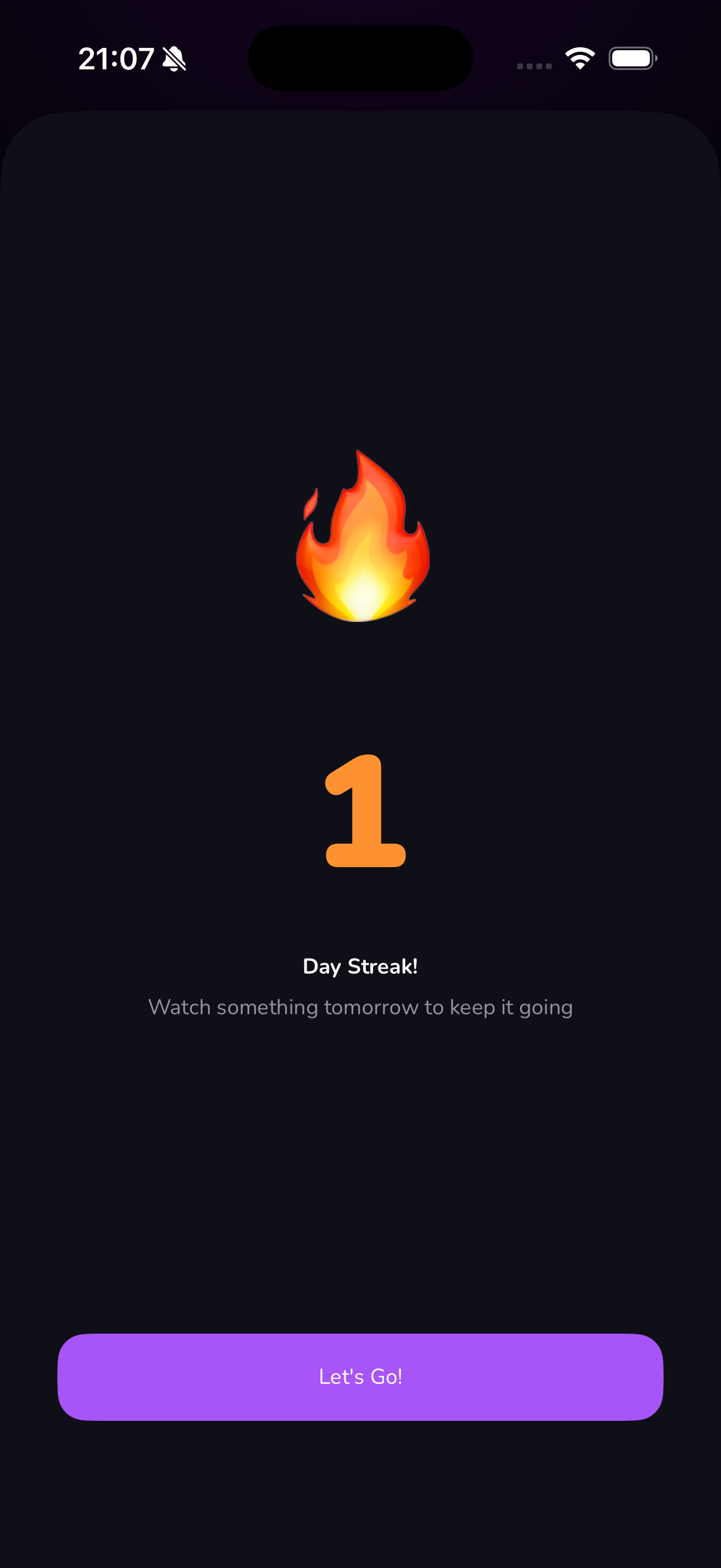 Televise — Streak popup celebrating a continued daily streak
